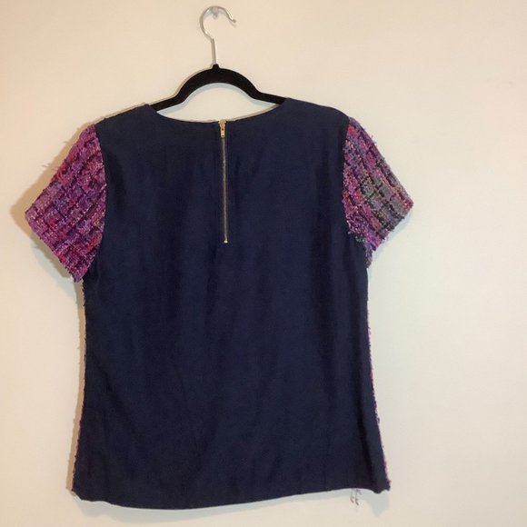 Boden shortsleeve purple black tweed blouse with small front pocket size 10 - Picture 4 of 5